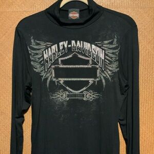 Harley-Davidson Black mock turtle neck Tee with Rhinestone Accents